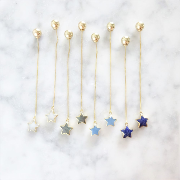 送料無料14kgf Blue Chalcedony STAR american pierced earrings 6枚目の画像