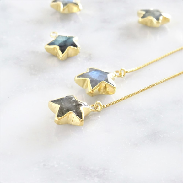 免運14kgf*Labradorite STAR american pierced earring 第1張的照片