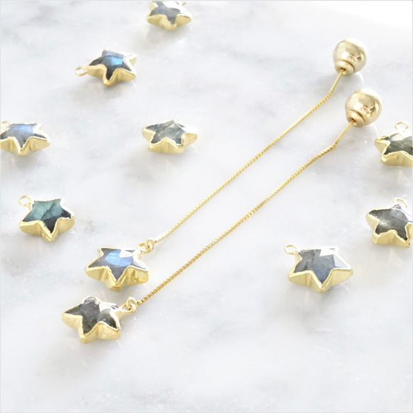 免運14kgf*Labradorite STAR american pierced earring 第8張的照片