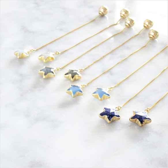 送料無料14kgf*White Chalcedony STAR american pierced earring 5枚目の画像