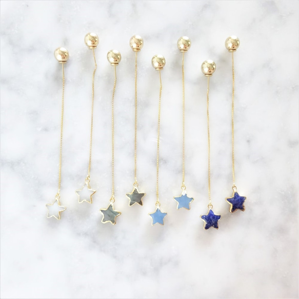 送料無料14kgf*White Chalcedony STAR american pierced earring 6枚目の画像