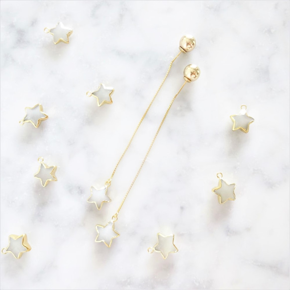 送料無料14kgf*White Chalcedony STAR american pierced earring 7枚目の画像