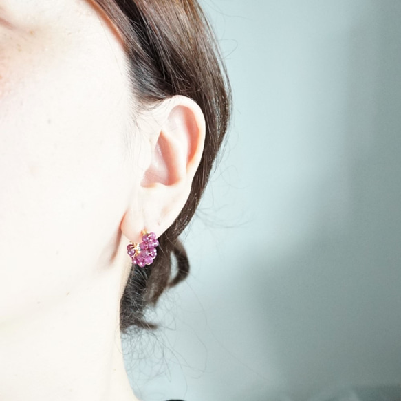 免運 14kgf*Ruby pavé pierced earring / earring 可変耳夾式 第4張的照片