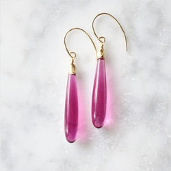 送料無料14kgf Quartz drop pierced earring PINK 2枚目の画像