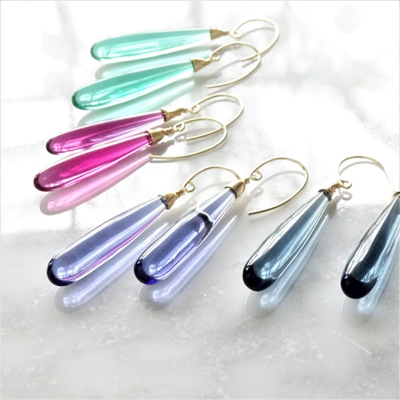 送料無料14kgf Quartz drop pierced earring PINK 5枚目の画像