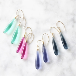 即納送料無料14kgf Quartz drop pierced earring GREEN 4枚目の画像