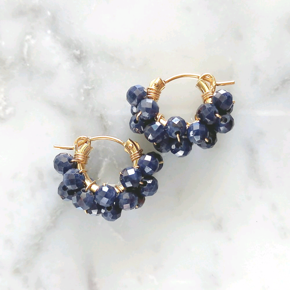 即納/送料無料14kgf Sapphire wrapped pierced earrings
