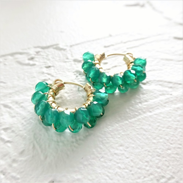 即納/送料無料14kgf*Green Onyx wrapped pierced earring / earring 1枚目の画像