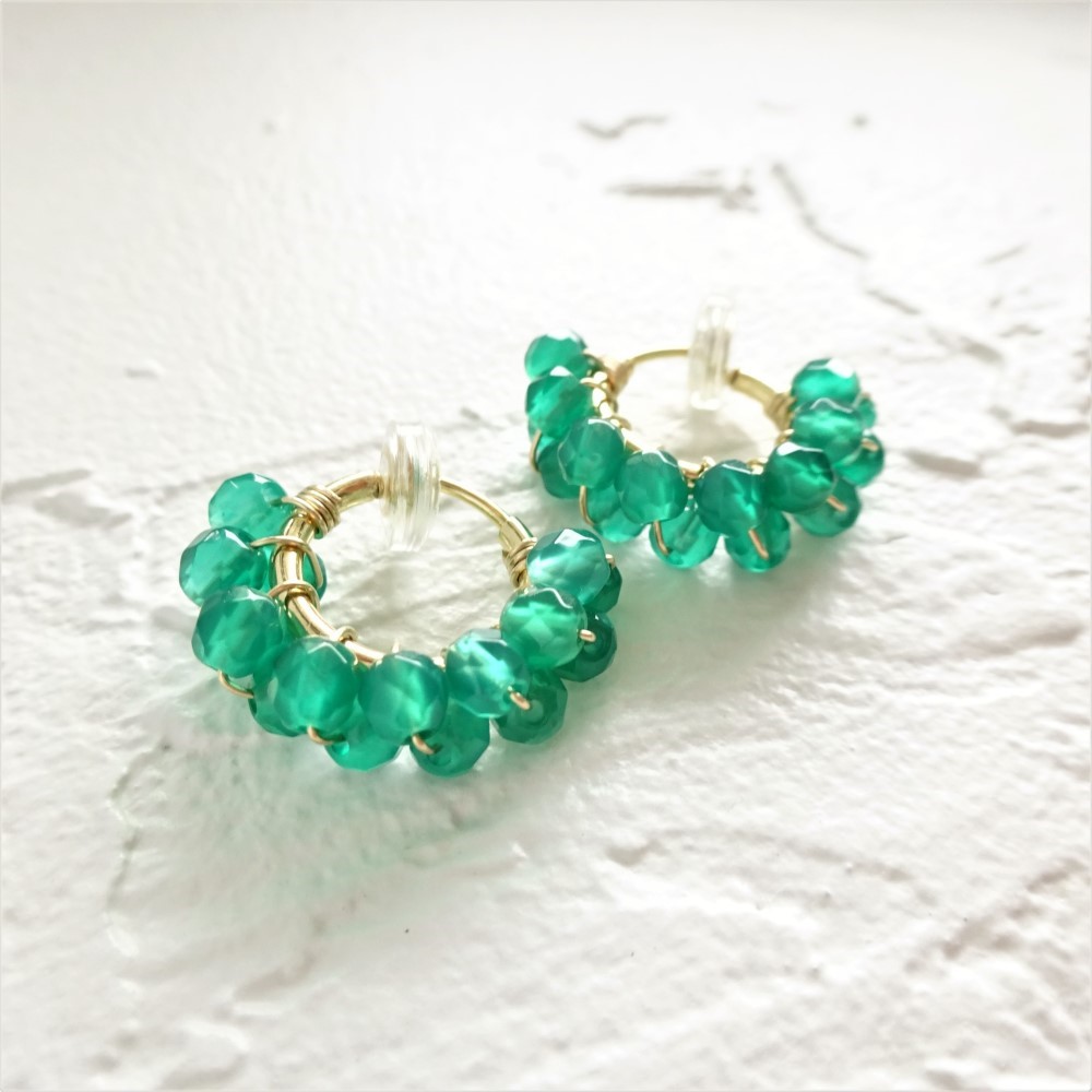 送料無料 14kgf*Green Onyx wrapped earring / pierced earring