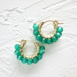 送料無料 14kgf*Green Onyx wrapped earring / pierced earring 5枚目の画像