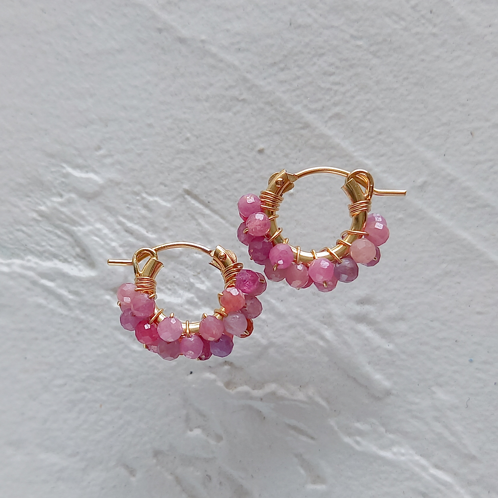 送料無料14kgf Pink Sapphire pavé pierced earring / earring