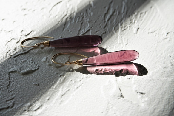 送料無料14kgf Quartz drop pierced earring / earring DARK CHERRY 1枚目の画像