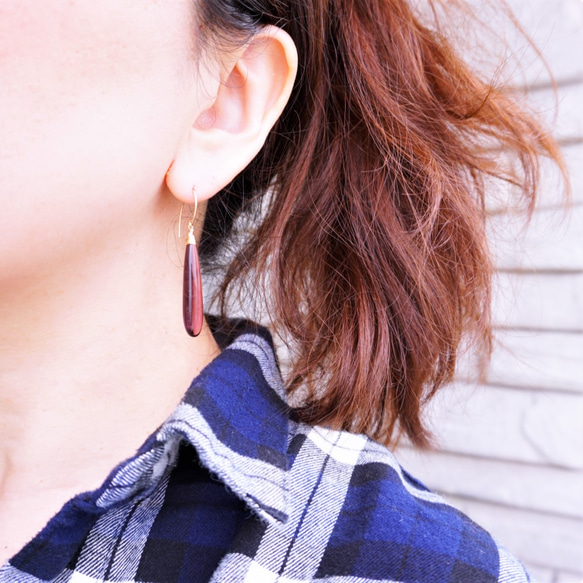 免運14kgf*Quartz drop pierced earring / 可変耳夾式 DARK CHERRY 第2張的照片