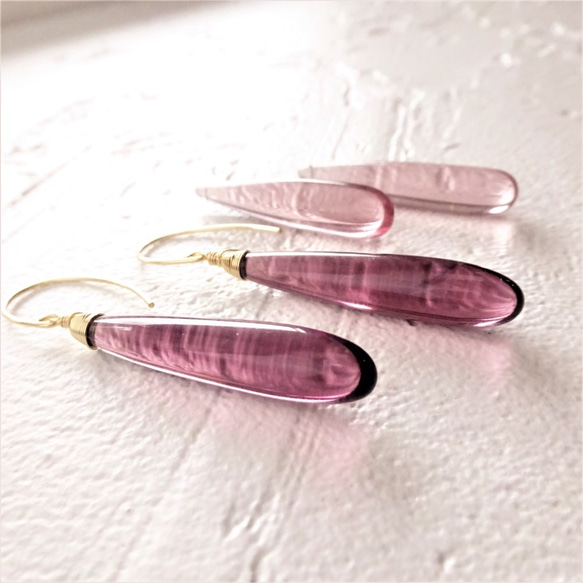 送料無料14kgf Quartz drop pierced earring / earring DARK CHERRY 9枚目の画像