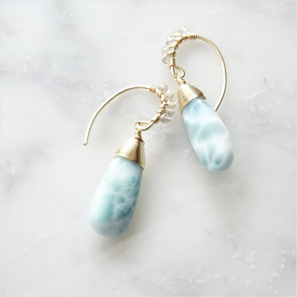 ▸数量限定ハンドメイド2019◂14kgf* Larimar + Labradorite drop pierced 1枚目の画像