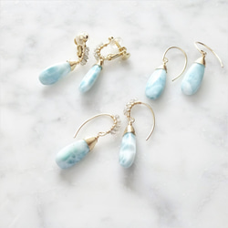 ▸数量限定ハンドメイド2019◂14kgf* Larimar + Labradorite drop pierced 2枚目の画像