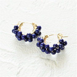 免運14kgf*Lapislazuri wrapped hoop pierced earring / earring 第1張的照片