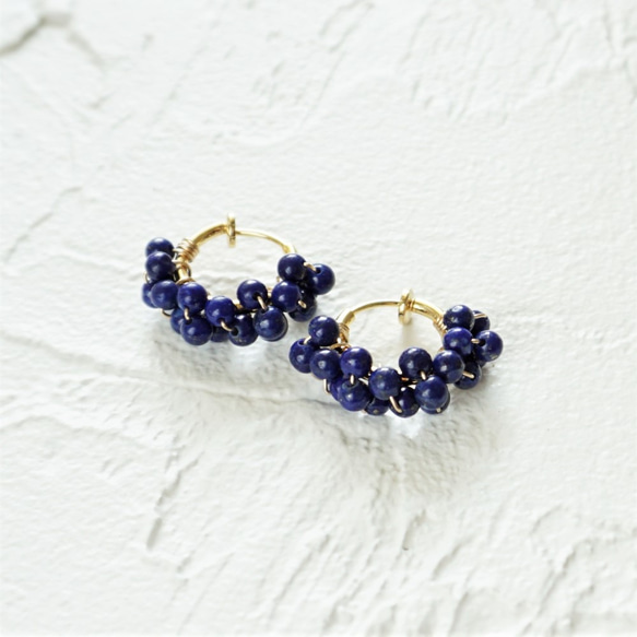 免運14kgf*Lapislazuri wrapped hoop pierced earring / earring 第4張的照片