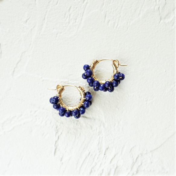 送料無料14kgf*Lapislazuri wrapped hoop pierced earring / earring 6枚目の画像