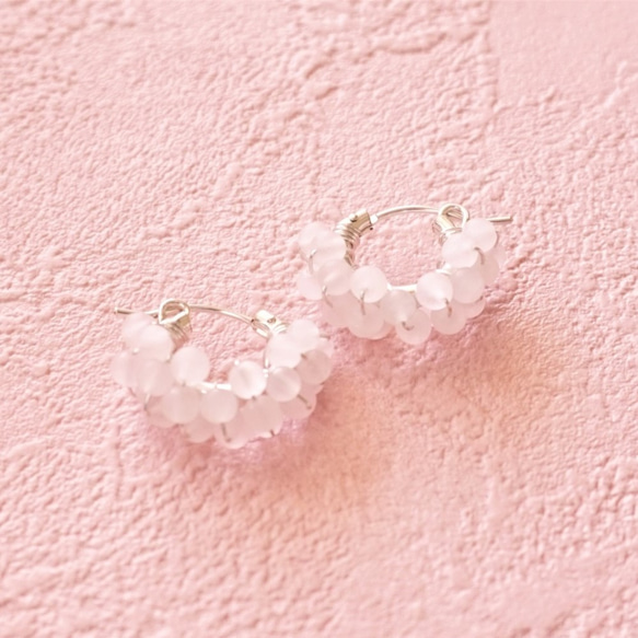 送料無料 SV925SF*Frost Rose Quartz wrapped pierced earring 1枚目の画像