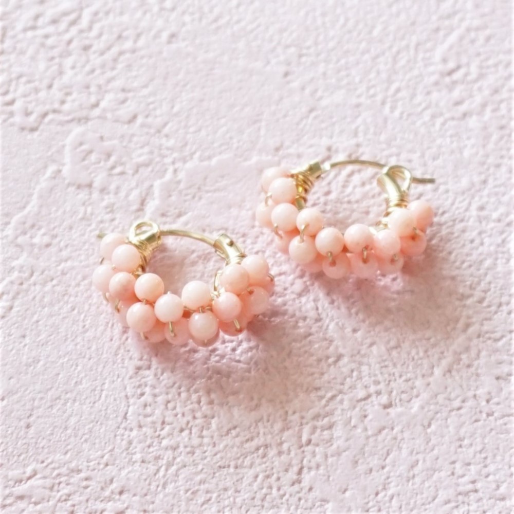 即納/送料無料 14kgf*Pink Coral pavé pierced earring / earring M
