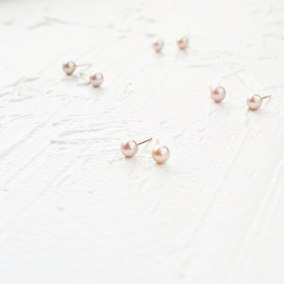 送料無料14kgf*Freshwater Pearls stud pierced earring R-PK 3枚目の画像