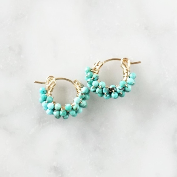 即納/送料込14kgf*Natural Turquoise pave pierced earring /earring 3枚目の画像