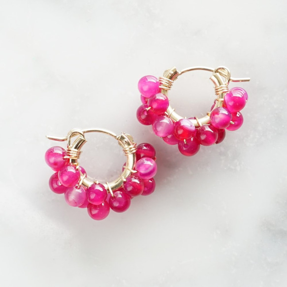 免運14kgf Pink Purple Chalcedony wrapped pierced earrings 第1張的照片