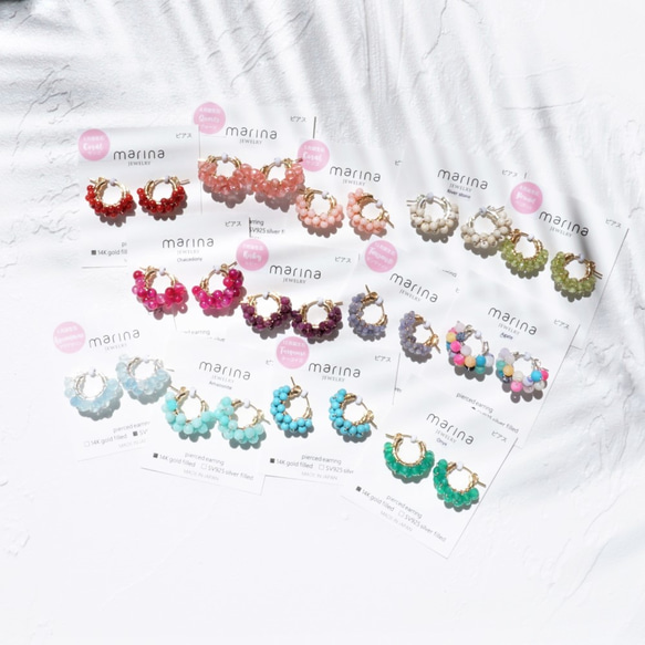 免運14kgf Pink Purple Chalcedony wrapped pierced earrings 第6張的照片