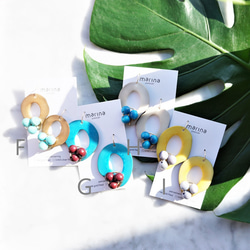 免運14kgf Turquoise x Wine Tagua Nuts pierced earring / earrin 第4張的照片