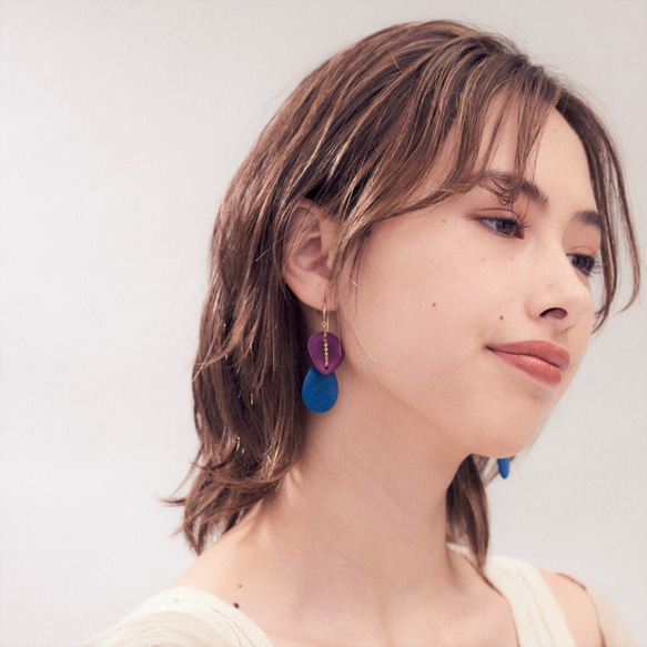 即納/送料無料14kgf Purple x Turquoise Tagua Nuts slice pierced ear 2枚目の画像