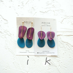 即納/送料無料14kgf Purple x Turquoise Tagua Nuts slice pierced ear 5枚目の画像