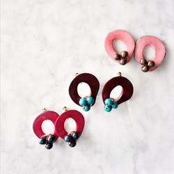 送料無料14kgf Pink x  Navy Tagua Nuts pierced earring タグア 2枚目の画像