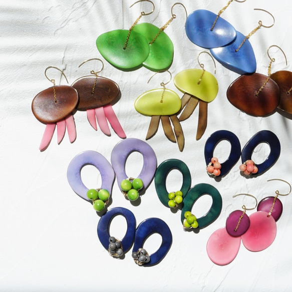 送料無料14kgf Pink x  Navy Tagua Nuts pierced earring タグア 7枚目の画像