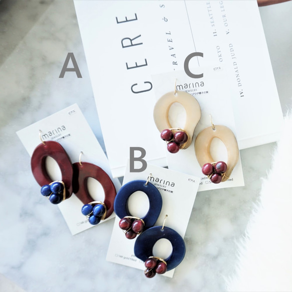 14kgf Wine x  Navy Tagua Nuts pierced earring タグア 2枚目の画像