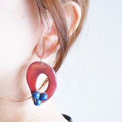 14kgf Wine x  Navy Tagua Nuts pierced earring タグア 6枚目の画像