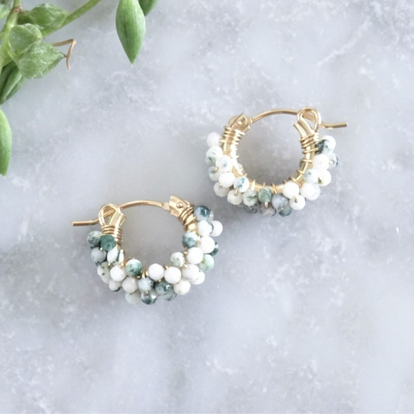 免運14kgf*Tree Agate pavé pierced earring / earring可変耳夾式 第2張的照片