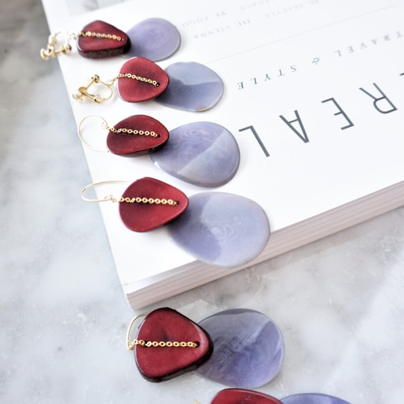 免費送貨14kgf Bordeaux PUR Tagua Nuts pierced earring穿孔耳環/耳環 第2張的照片