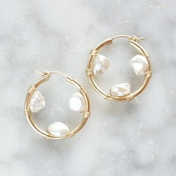 送料無料14kgf Freshwater Pearl Keshi wrapped pierced earring 3枚目の画像