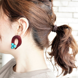 14kgf Wine x Turquoise Tagua Nuts pierced earring/タグア 2枚目の画像