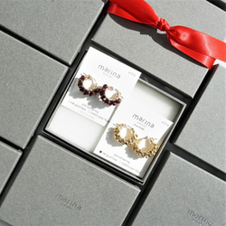 即納/送料無料 14kgfGarnet+Gold square metal wrapped pierce set 4枚目の画像