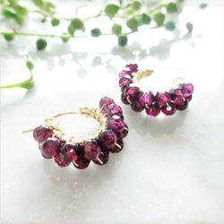 即納/送料無料 14kgfGarnet+Gold square metal wrapped pierce set 6枚目の画像