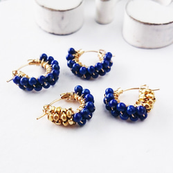 即納/送料無料 天然色Lapis lazuli*gold bi-color wraped earring / 2枚目の画像