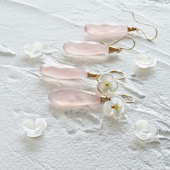 送料無料14kgf*Shell flower Chalcedony pierced earrings / earring 4枚目の画像