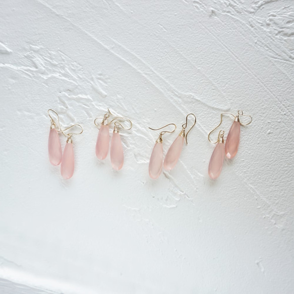 送料無料14kgf*Light Pink Chalcedony pierced earrings / earrings 2枚目の画像