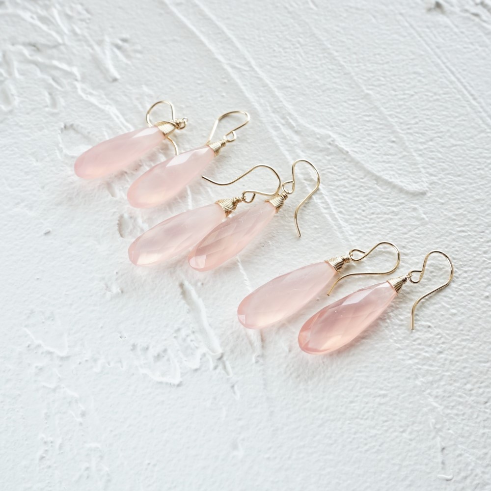 送料無料14kgf*Light Pink Chalcedony pierced earrings / earrings