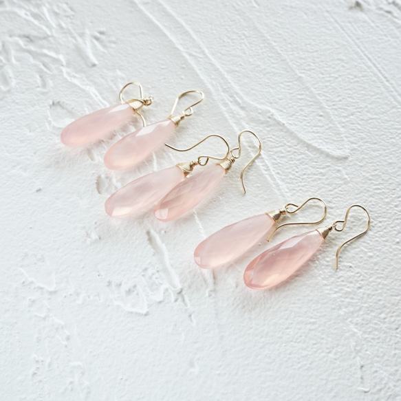 送料無料14kgf*Light Pink Chalcedony pierced earrings / earrings 5枚目の画像