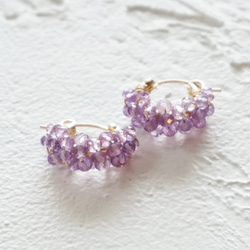 送料無料14kgf Amethyst light color pavé pierced earrings / clip 4枚目の画像