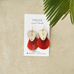 送料無料14kgf Beige x Red Tagua Nuts pierced earrings タグア 7枚目の画像