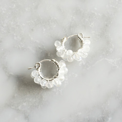 送料無料SV925SF Rainbow Moonstone wrapped hoop pierced earrings 5枚目の画像